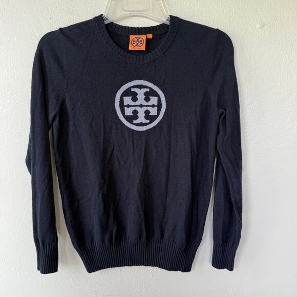 Tory Burch Cashmere Wool Blend Crewneck Navy Blue pullover lite sweater size S - Picture 3 of 9